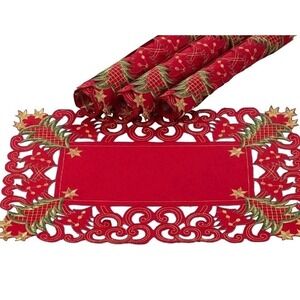 Pandoro‎ Collect Lifestyle Christmas Tree Placemat-Set of 4 Pcs, 14" X 20", Red